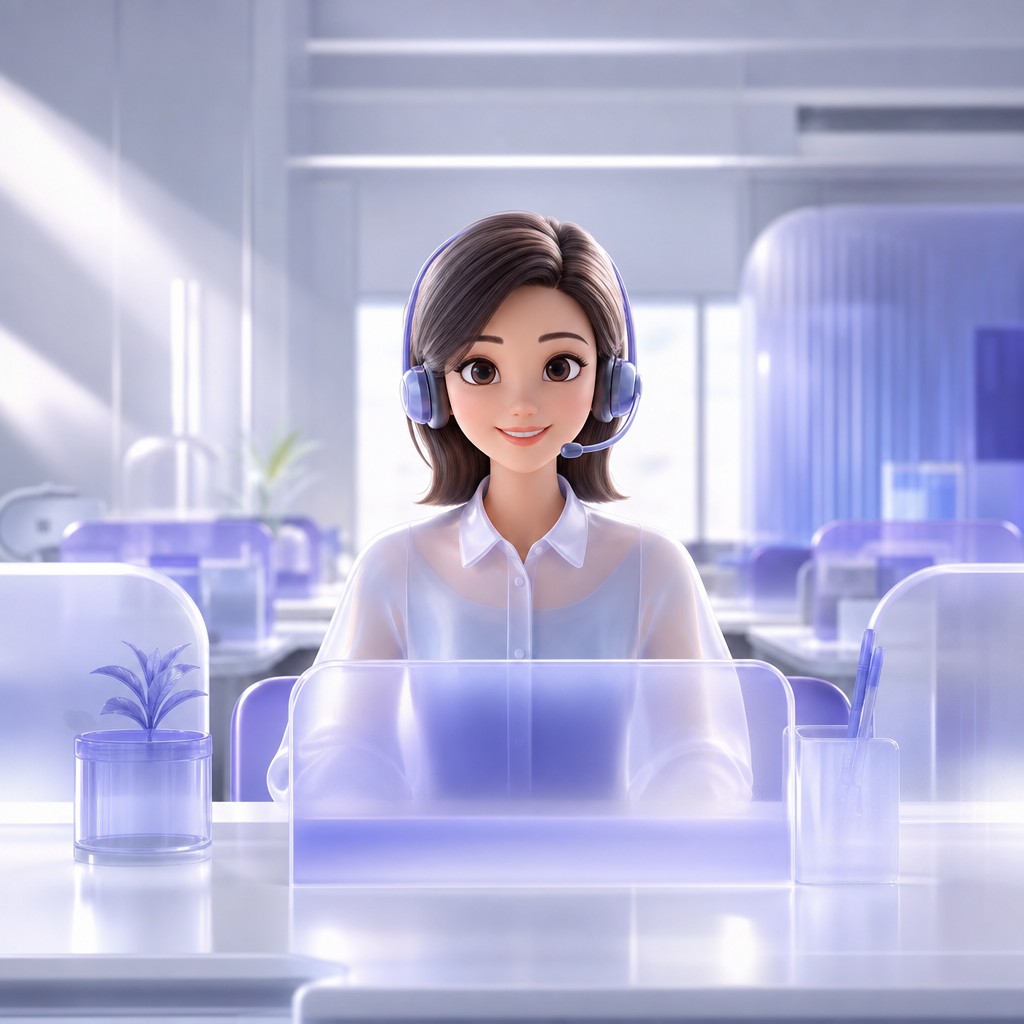 Friendly support agent with a headset in a bright modern office